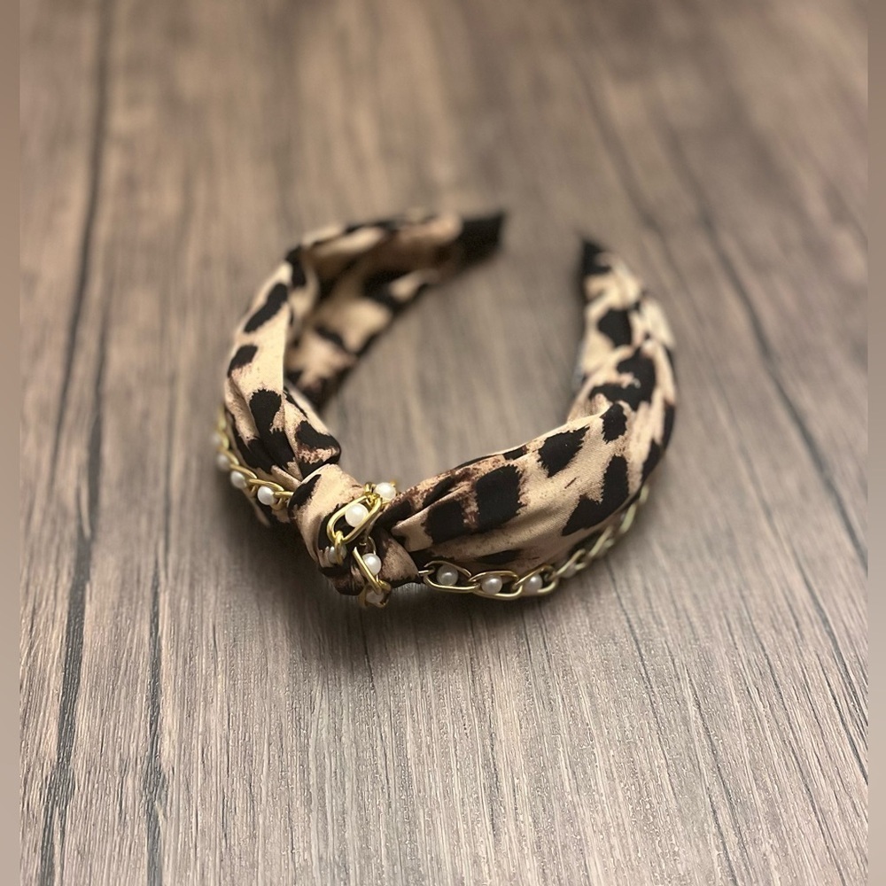 Leopard Print and Pearl Knotted Headband